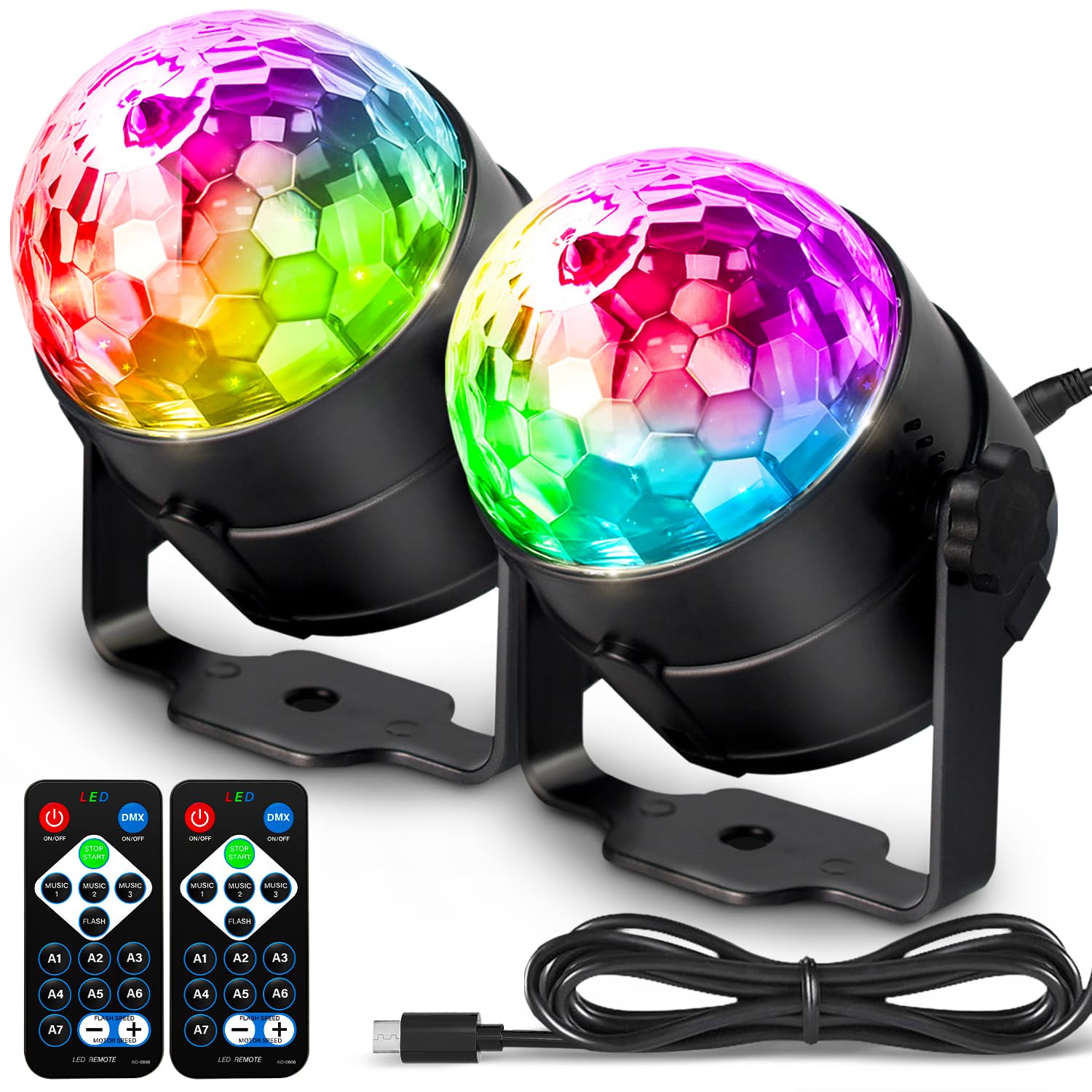 Disco Ball DJ Party Lights Sound Activated with Remote Control Strobe Lamp 7 Modes Stage Light for Home Room Dance Parties Karaoke Halloween Christmas Birthday Decorations,2pack