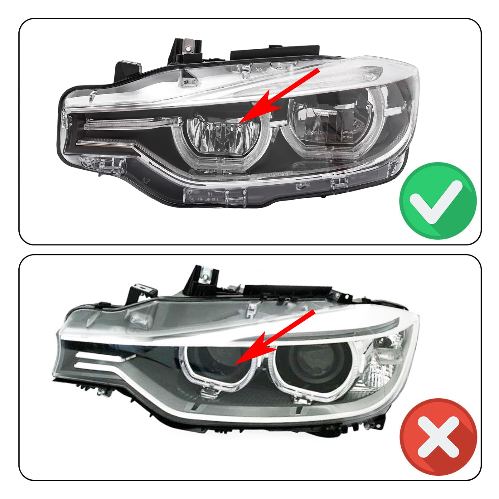 Gruppo fari a LED per BMW Serie 3 F30 F31 2016-2019 Senza AFS, fari Anteriori Lato conducente Sinistro e Lato passeggero Destro con luci diurne a LED e lampadine (Coppia)