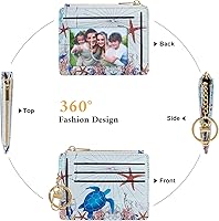 Vista 31 de Sodsay Estuche para tarjetas, cartera delgada con bolsillo frontal, para mujer, sujetatarjetas con llavero negro