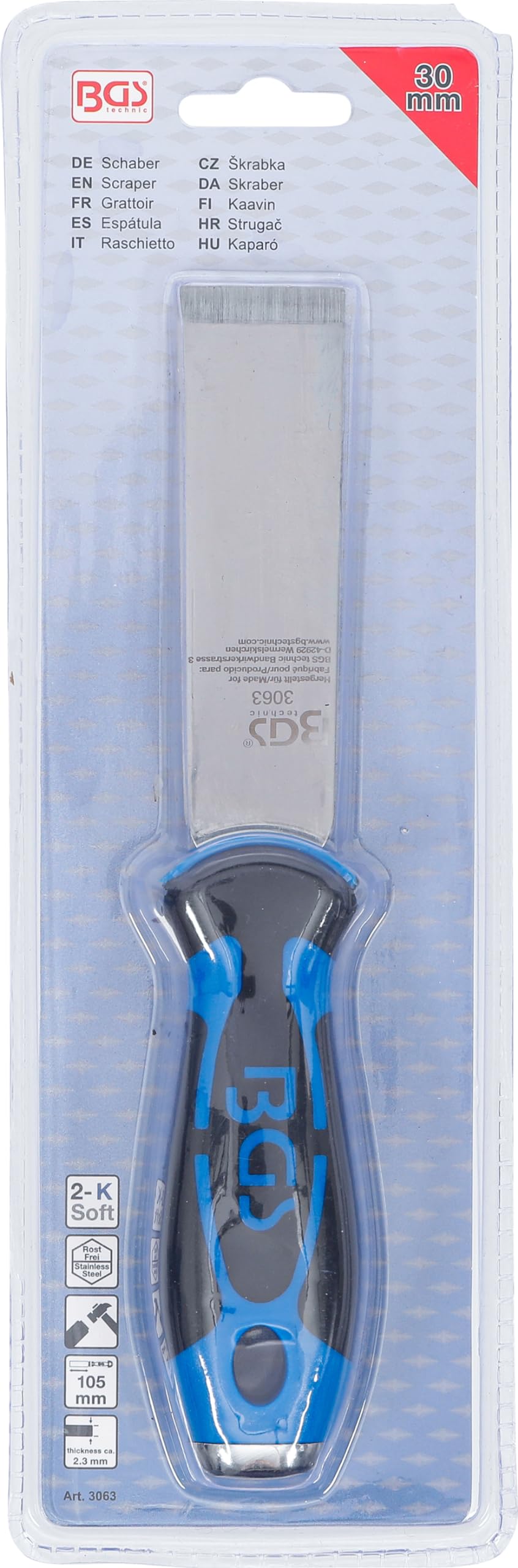 BGS 3063 | Raschietto | acciaio inox | impugnatura in gomma dura 2-componenti con foro