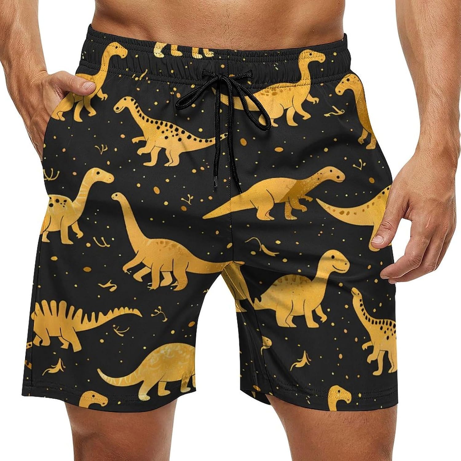 Cute Dinosaur Casual Men's Swim Trunks Novelty Summer Beach Shorts Swimwear with Pocket
