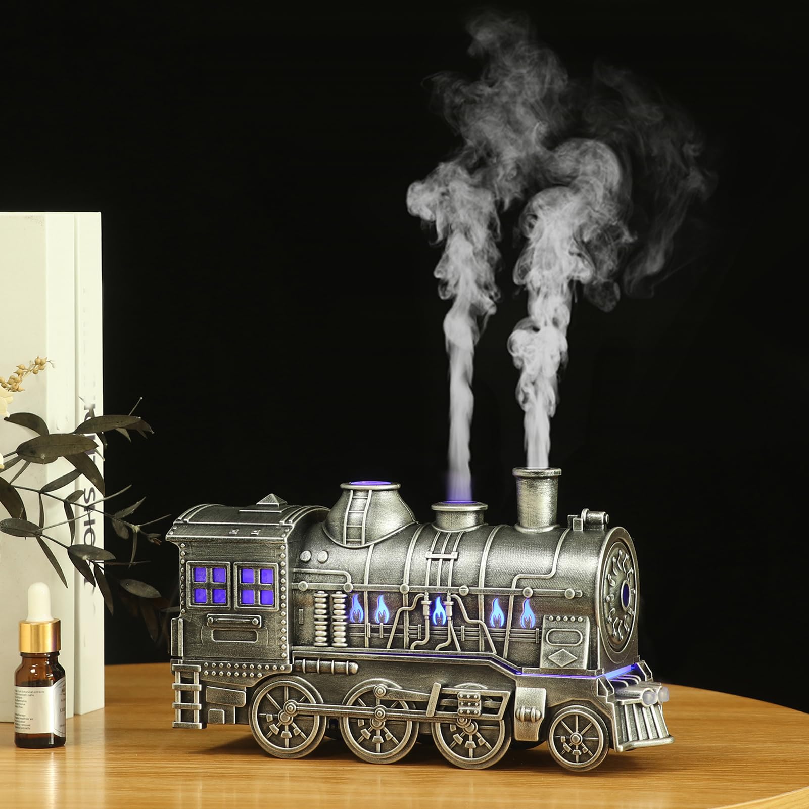 Diffusor für ätherische Öle, Train-Diffusor 300 Ml mit 2-Stunden-8-Stunden-Timer, Fernbedienung, 2 Beleuchtungs- und 2 Nebelmodi, Train Cool Mist-Luftbefeuchter, Leiser