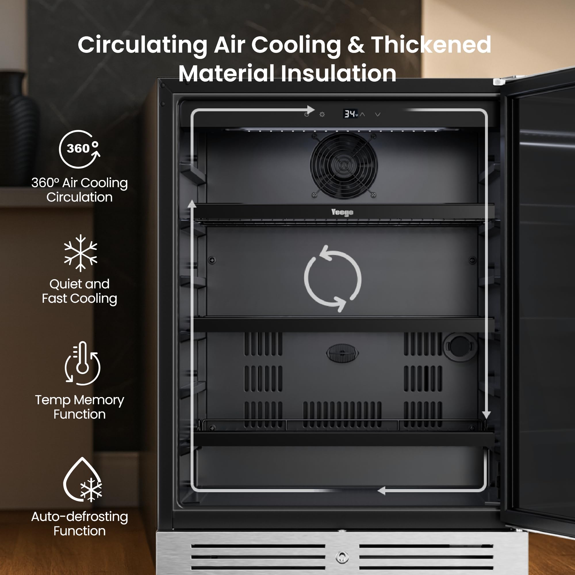 YEEGO 24 Inch Beverage Refrigerator, 160-Can Beverage Cooler With Lock & Auto Defrost, Stainless Steel Indoor & Covered Outdoor Beverage Fridge, Freestanding Or Under Counter For Beer, Soda & Wine on Fridge.com - View 4