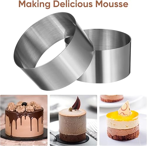 Miniatura 8 de YARDWE Molde redondo de acero inoxidable para tartas, molde de mousse para pastel, anillo de galletas, herramientas para hacer galletas (3.9 x 3.9 x