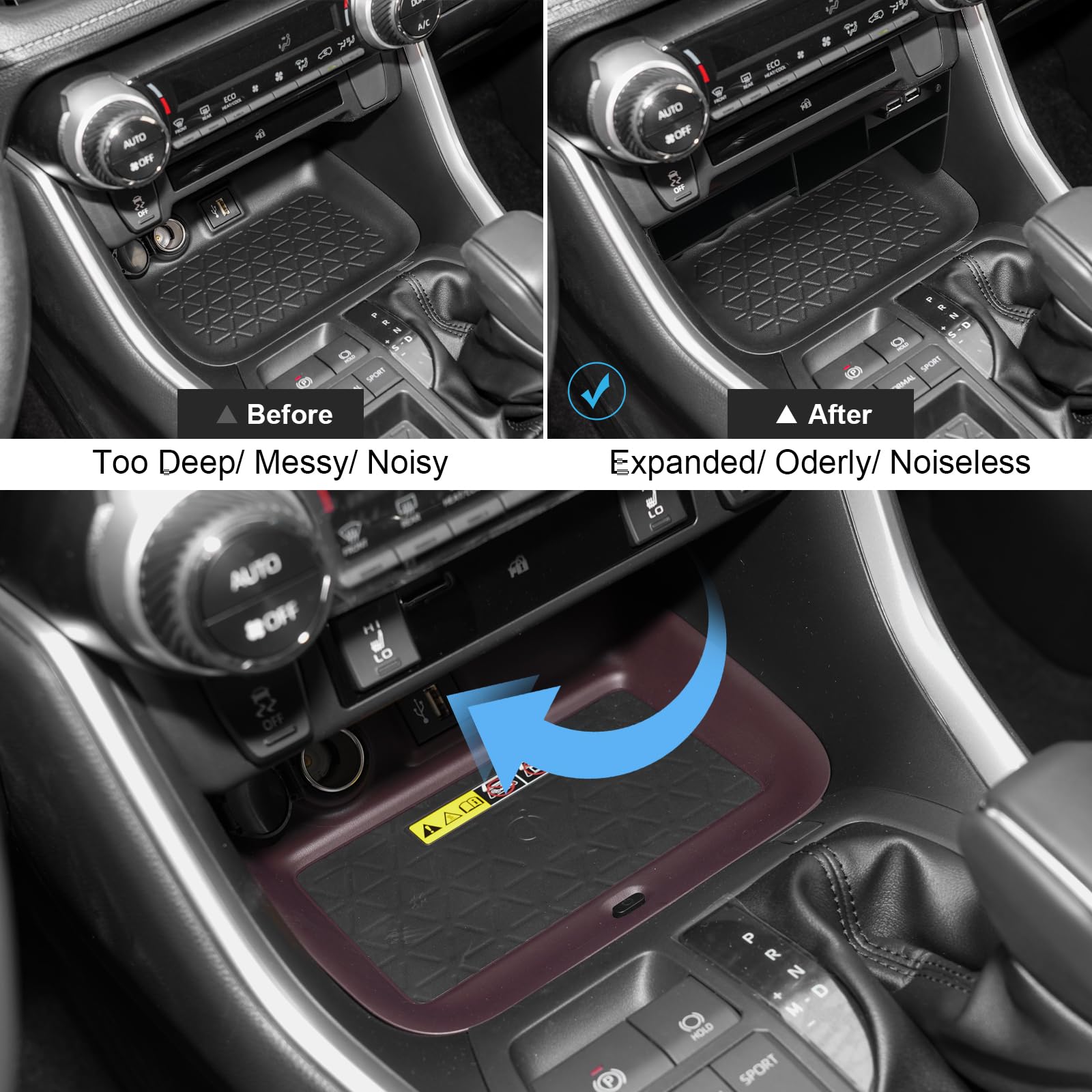 Vano Portaoggetti Per Toyota RAV4 2019-2025 - Organizzatore Bracciolo Con Tappetino Antiscivolo