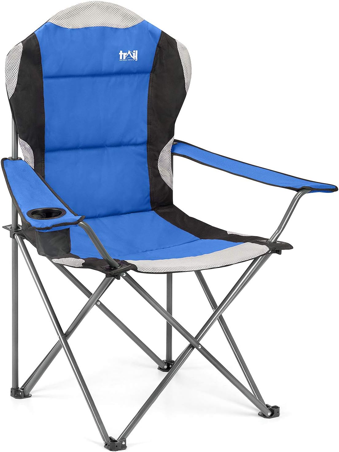 trail outdoor leisure High Back Folding Camping Chair, Luxury Padded Seat, Heavy Duty Tubular Steel, Cup Holder Armrest, Lightweight Portable, Garden, Carry Bag