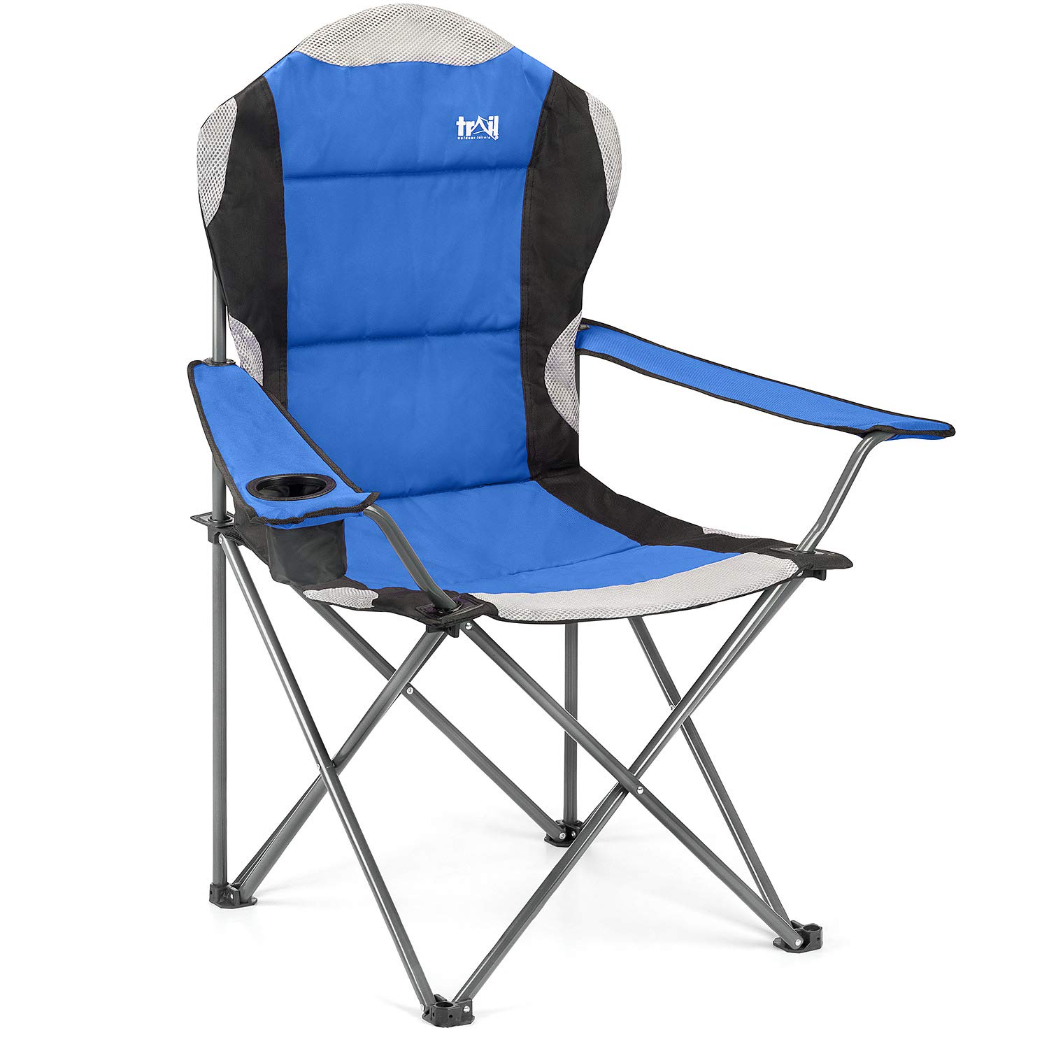 trail outdoor leisure High Back Folding Camping Chair, Luxury Padded Seat, Heavy Duty Tubular Steel, Cup Holder Armrest, Lightweight Portable, Garden, Carry Bag