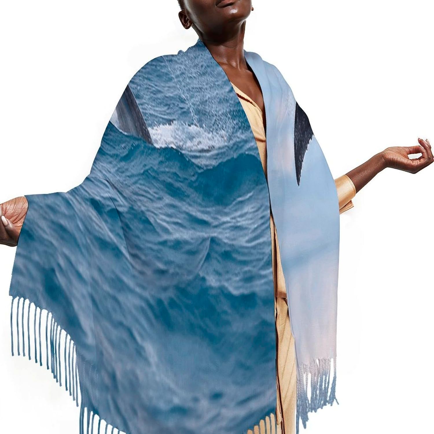 Whale Tail Winter Scarf for Women Soft Tassel Scarves Oversized Wraps Long Shawl Cold Weather Thick Blanket Scarfs