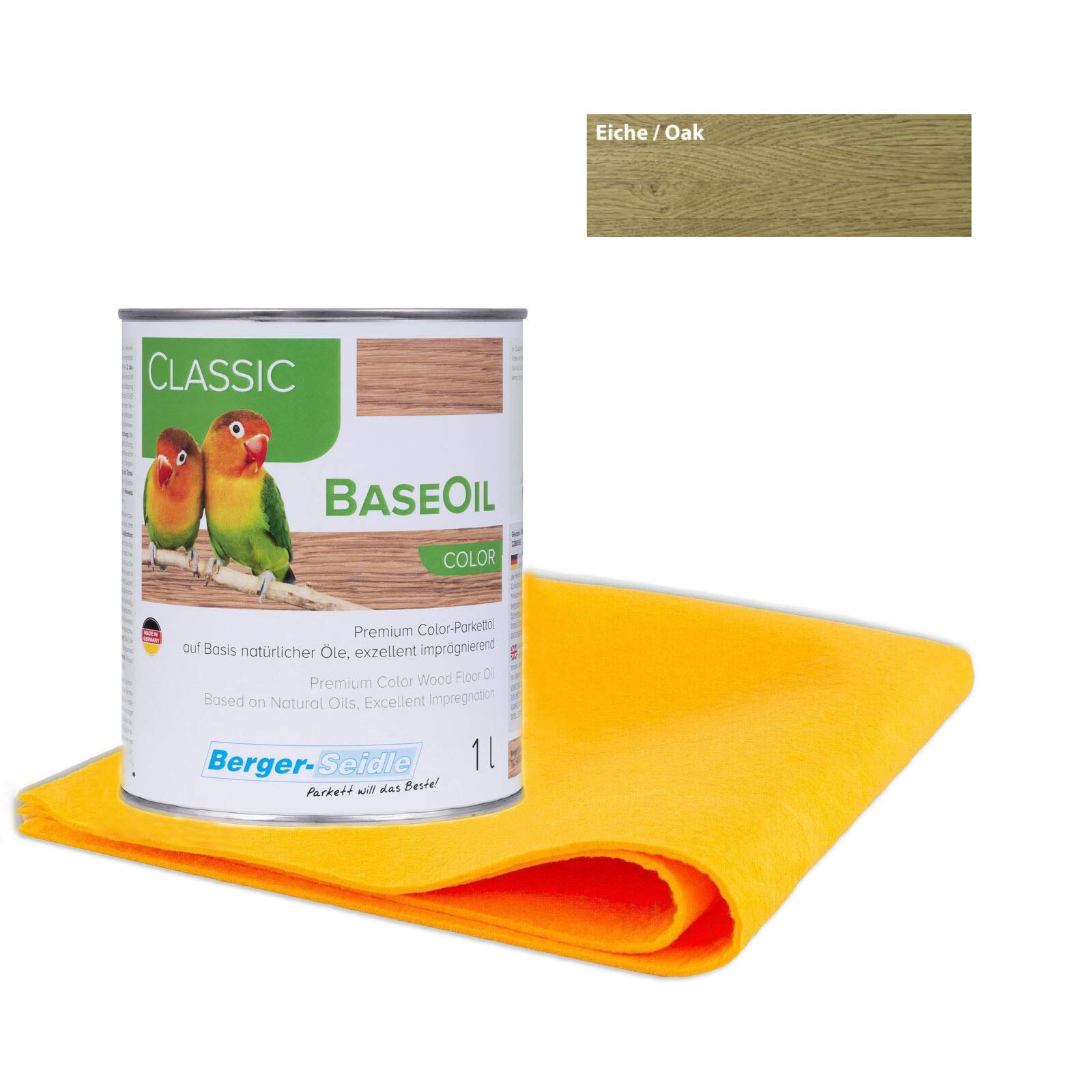 Berger Seidle Classic Base Oil | Aceite de parquet prémium con impregnación profunda | materias primas 100% naturales | 1 litro + 1 paño de cuidado supersuave (1 litro, roble)