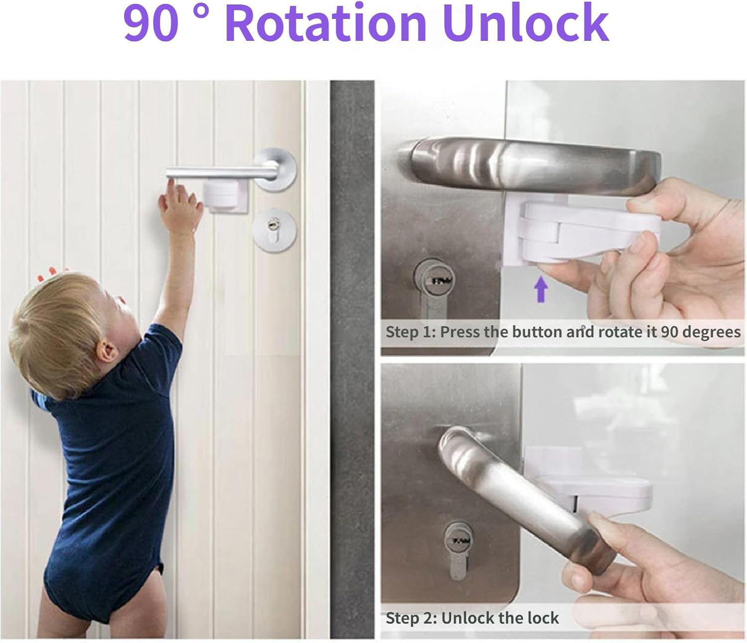 Child Proof Door Lock, 8 Pack Door Safety Locks for Kids Safety, Durable ABS Door Handle Baby Proof with Strong Adhesive Backing, No-Drill Easy One-Hand Use for Adults for Kitchens, Bathrooms 8pcs