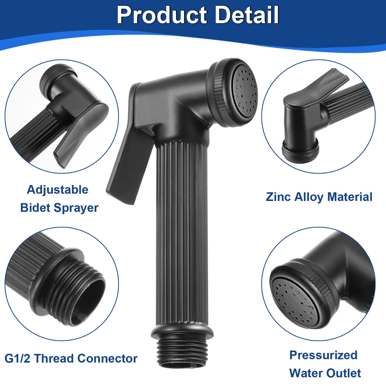 uxcell Handheld Bidet Sprayer Metal Black Adjustable Water Pressure Control Ergonomic Design Wide Application — view 3