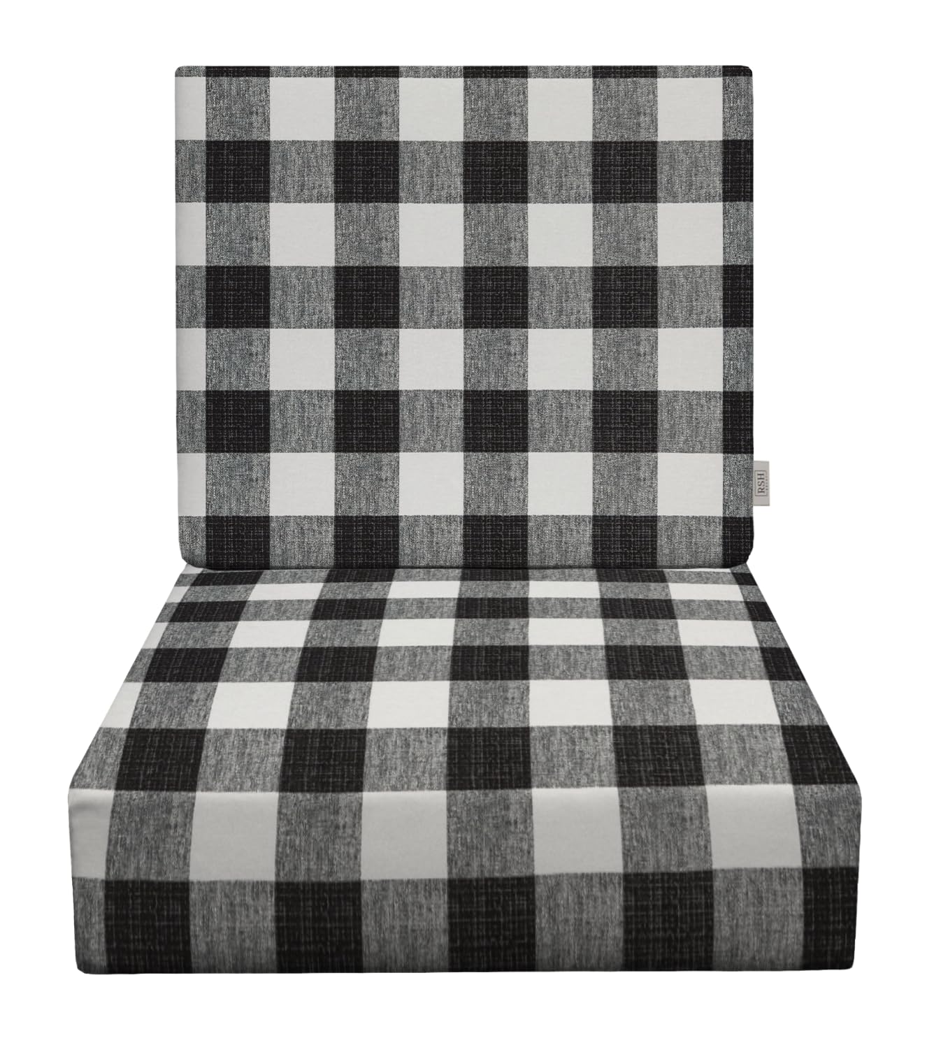 RSH DECOR: Deep Seating Foam Cushion Set | 23” x 24” Seat | All-Weather Spun Fabric | Water and Fade-Resistant | Outdoor Chair Cushion Set for Patio Furniture | Black Buffalo Plaid