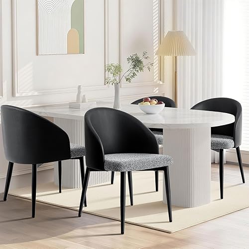 Miniatura 6 de Lamberia Juego de 2 a 4 sillas de comedor, de piel sintética, poliéster y bloqueo de color, sillas de comedor tapizadas modernas de mediados de