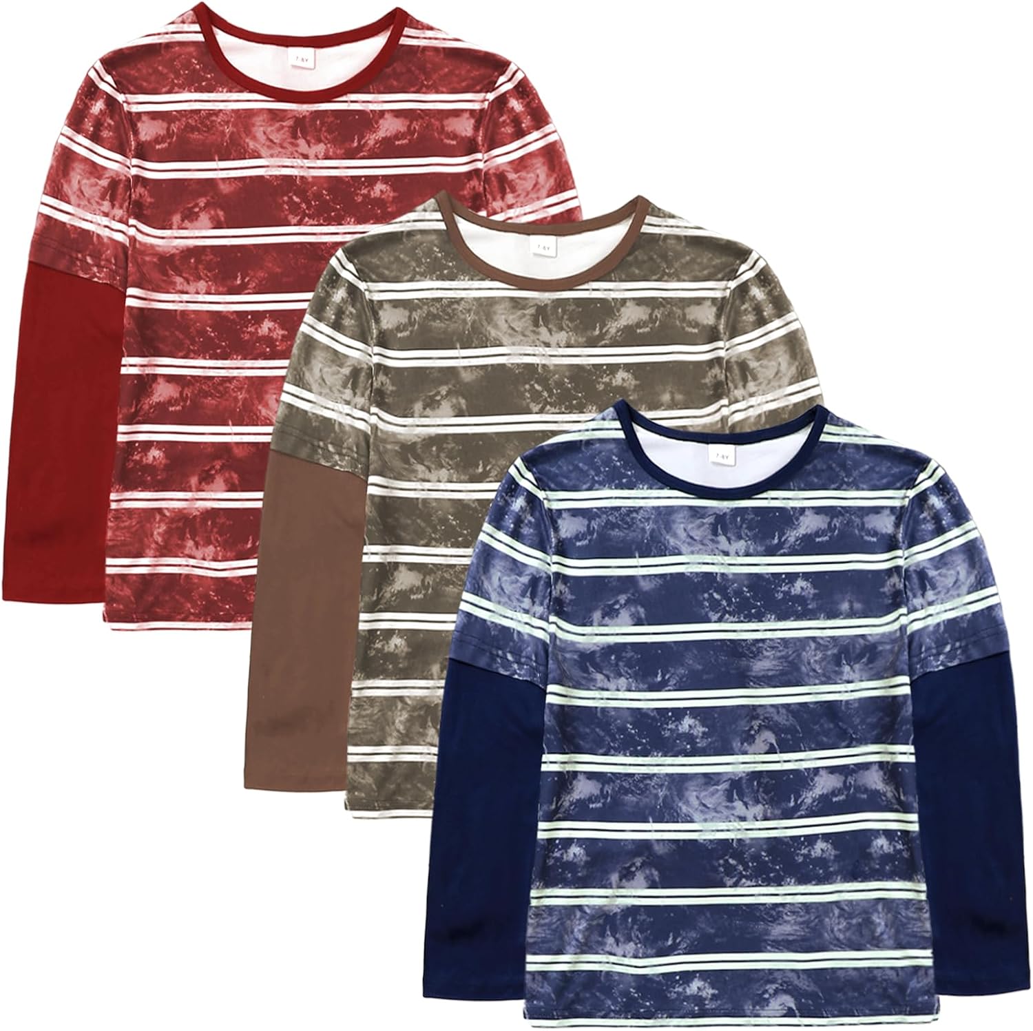 PureChapter 3 Pack Boys Long Sleeve Athletic Shirts Color Blocked Casual Baseball Shirts for Boys