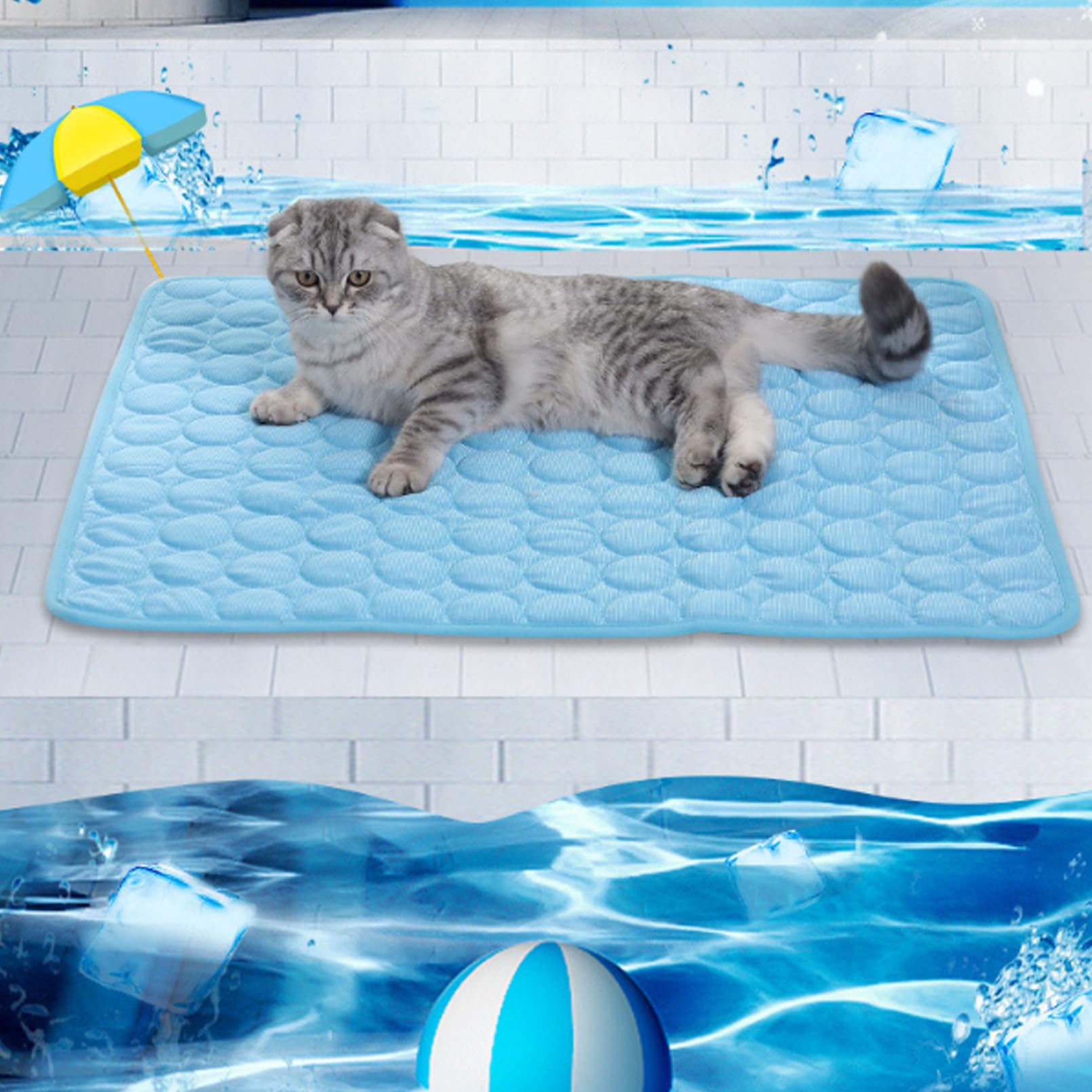 Tapis de refroidissement durable pour animaux en soie de glace lavable bleu XS