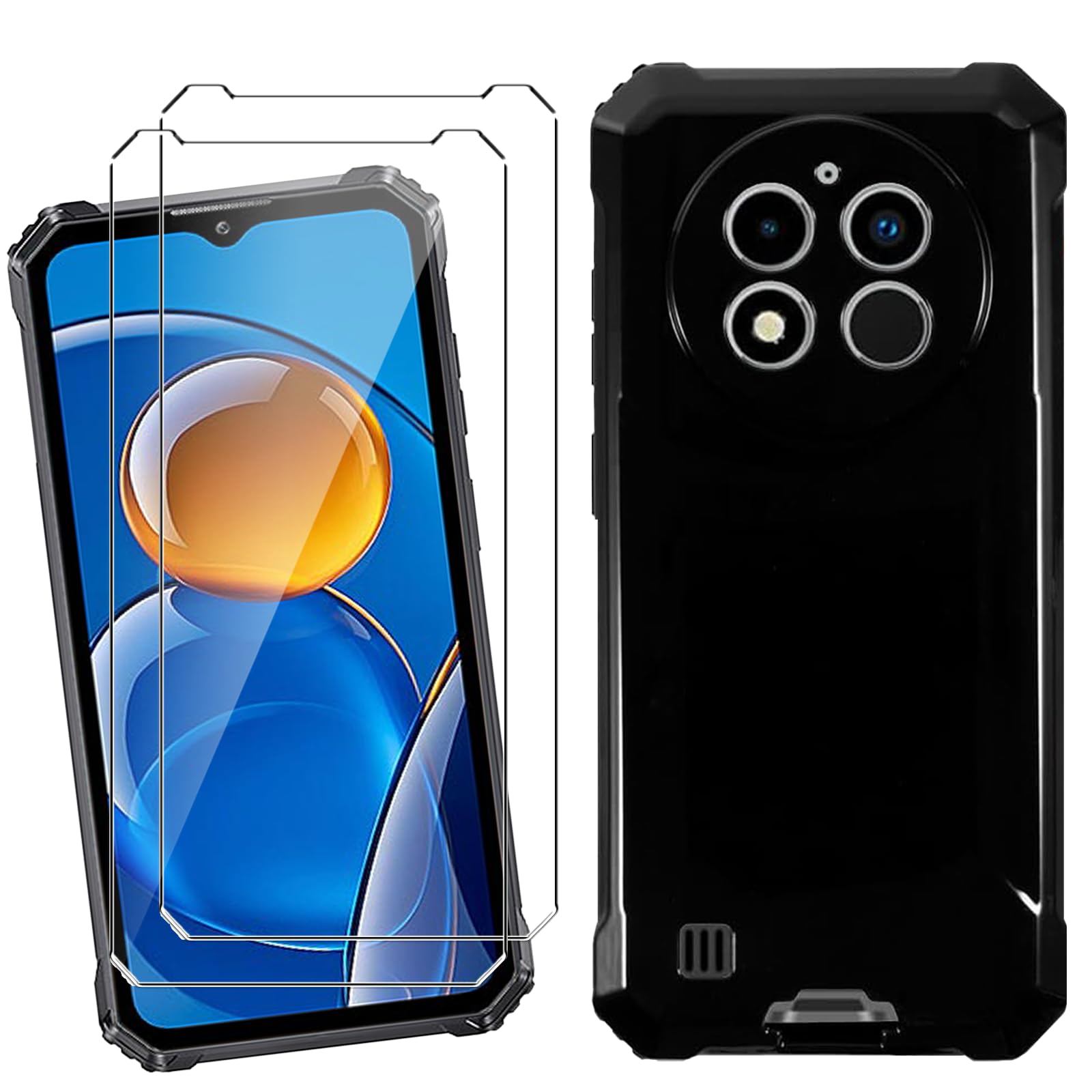 Cover Per Oukitel G1 (6.52”) + 2 Vetri Temperati – Custodia In Silicone Morbido Nero, Antiurto E Antigraffio, Kit Completo Con Salviette E Adesivi