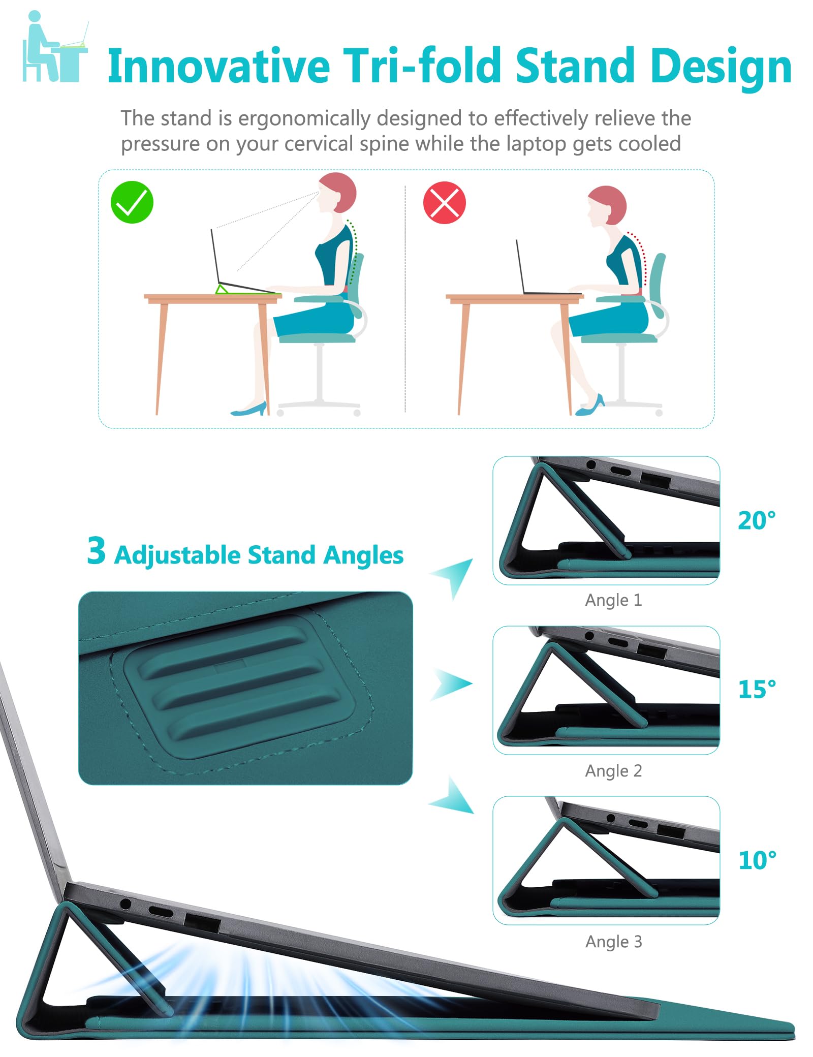 HYZUO 13 Pollici Borsa Custodia PC Portatile con Supporto Regolabile per MacBook Air/Pro 13 M5 A3449 M4 M3 M2 M1 2026-2016, 13" MacBook Neo 2026, Surface Pro, iPad Pro/Air 13 M5-M2, XPS 13,Verde Scuro
