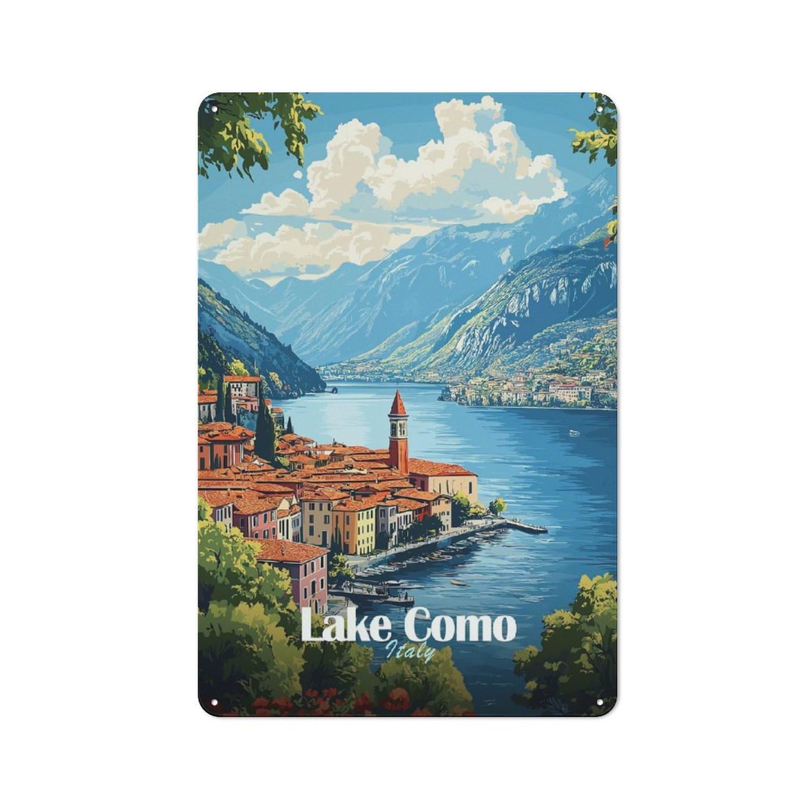 Junmoney Style-11 Lake Como Italy Vintage Rustic Metal Plaque 30X20cm For Garage Or Workshop, For Kitchen, Dining Room And Home Bar Wall Decor