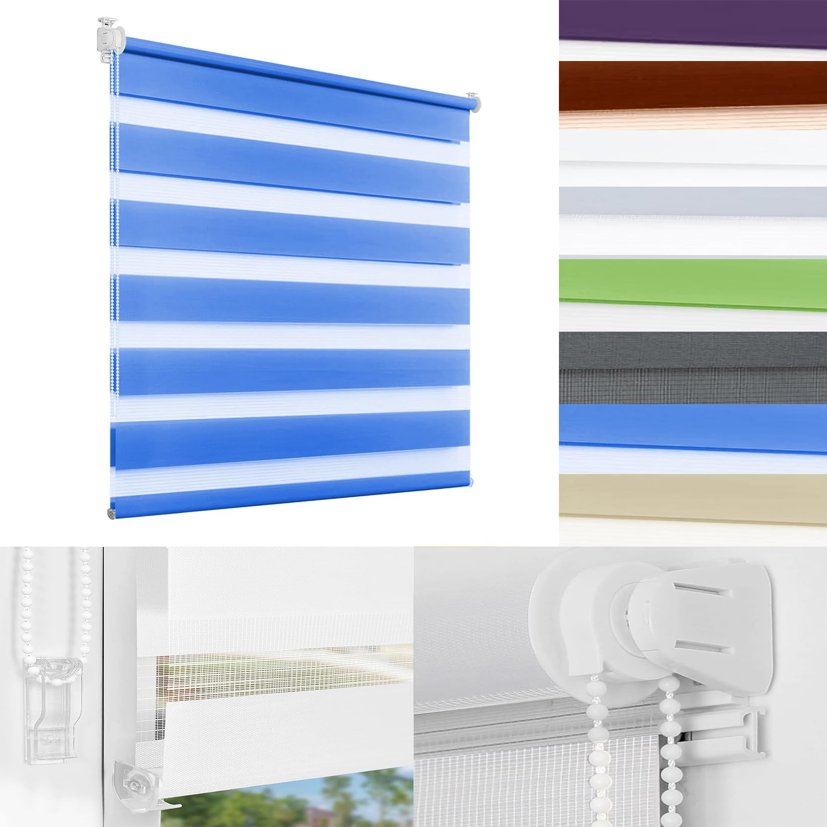 Store enrouleur zébré translucide bleu 120x110 cm store de fenêtre moderne