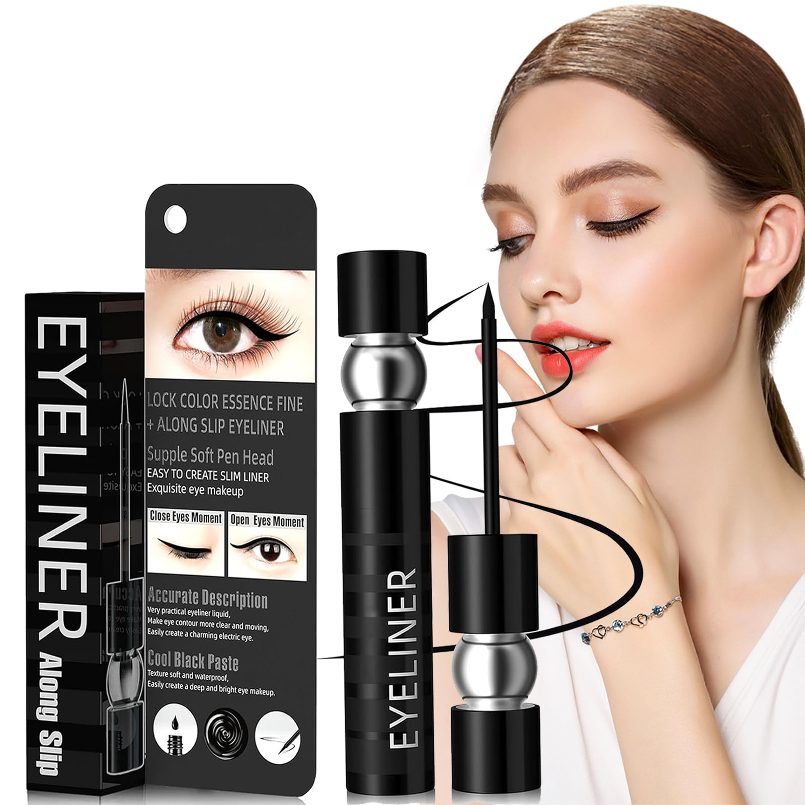 Eyeliner Negro Probuk Delineador de Ojos a Prueba de Agua Mate con Aplicador Flexible,Delineador de Ojos Líquido Larga Duracion de Secado Rápido de Precisión,Crear un Maquillaje de Ojos Perfecto