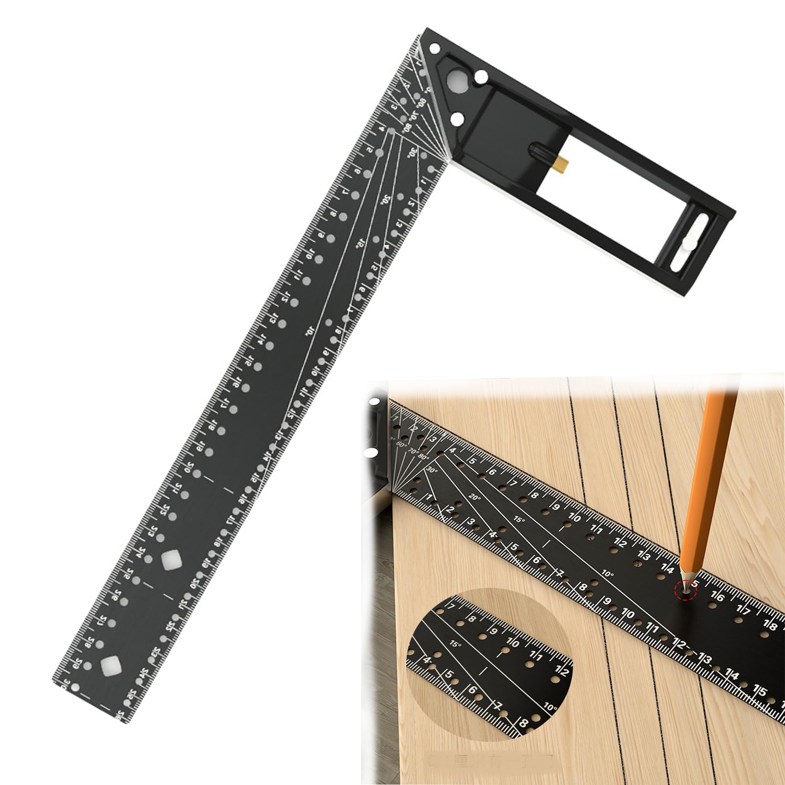 Stainless Steel Squares, 2024 New Multi-Angle Measuring Ruler, 12 Inch Escuadras De Carpintero, 45/90 Degree Multifunctional Gauge Right Angle Ruler for Precise Measuring, Drawing (Black)