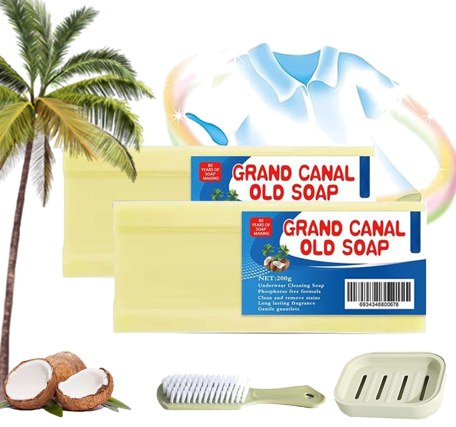 The Magic Soap, Grand Canal Old Soap, Magic Soap Bar Stain Remover, Grand Canal Soap Bar for Stains, Underwear Cleaning Soap and Remove Stain Clothes, Long-Lasting Fragrance (2pcs)