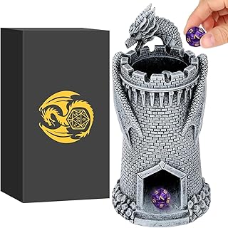 Drachenburg Würfelturm für DND Würfel Set, DND Zubehör, Fantasy Würfelwurf Turm für Tabletop Spiele, Rollenspiele, Resin, für DND Spieler, Tabletop Enthusiasten, Set mit Box (Würfel Nicht enthalten)