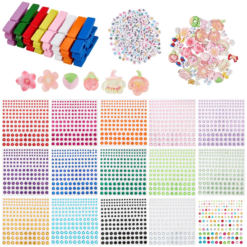 SOFPLATE 2 Box 425Pcs 60 Sets Cheer Craft Kit Cute Cheer Pins for Backpacks DIY Wooden Clips with Rhinestone Stickers Resin Charms Letter Beads for Team Gift Cheerleading Decor Party Favor Supplies