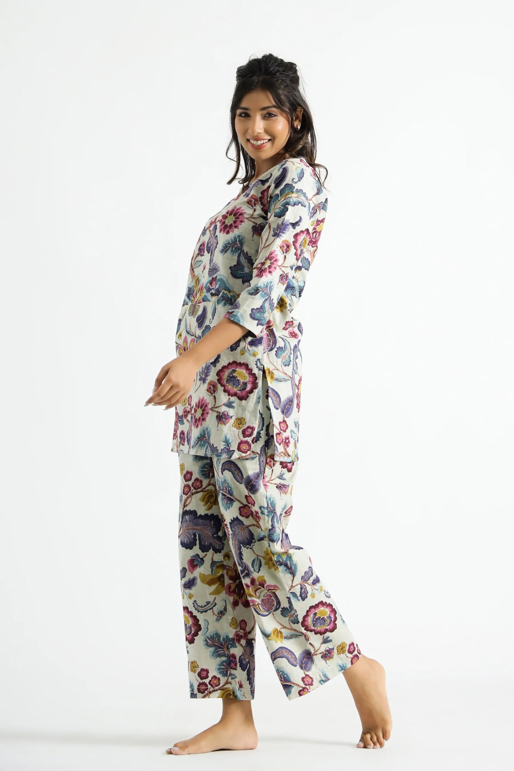 Toochki Women's Rayon Dress Set Top Above Knee | Bottom  Full Length Toochki254-Drn/2Xl_Multicolour