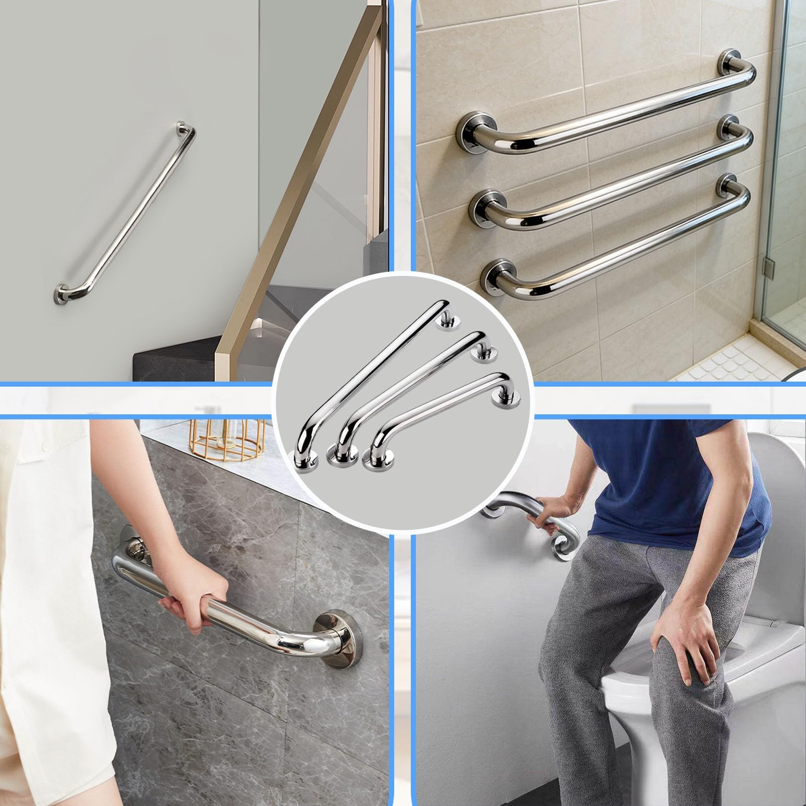 Maniglione di Sicurezza per Vasca da Bagno a Parete, 50 cm, 60 cm, 100 cm, in Acciaio Inox 304, Antiscivolo, per Doccia, Bagno, Sicurezza per Anziani e disabili (150 cm)