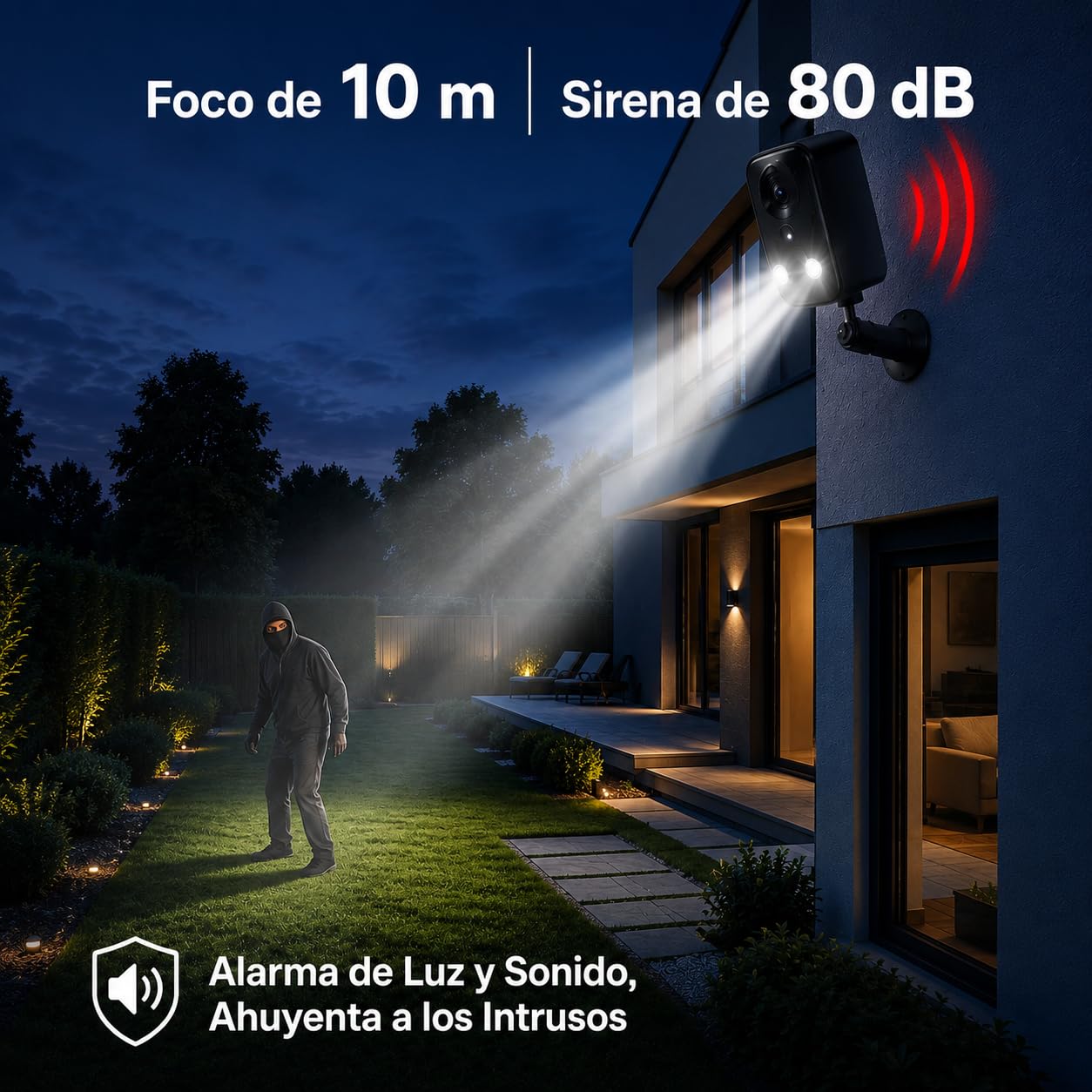 Pack de 3 Cámaras WiFi Solares para Exterior 2K, Seguridad para Hogar con Foco, Visión Nocturna a Color, Sensor PIR, Audio Bidireccional e Impermeable IP66