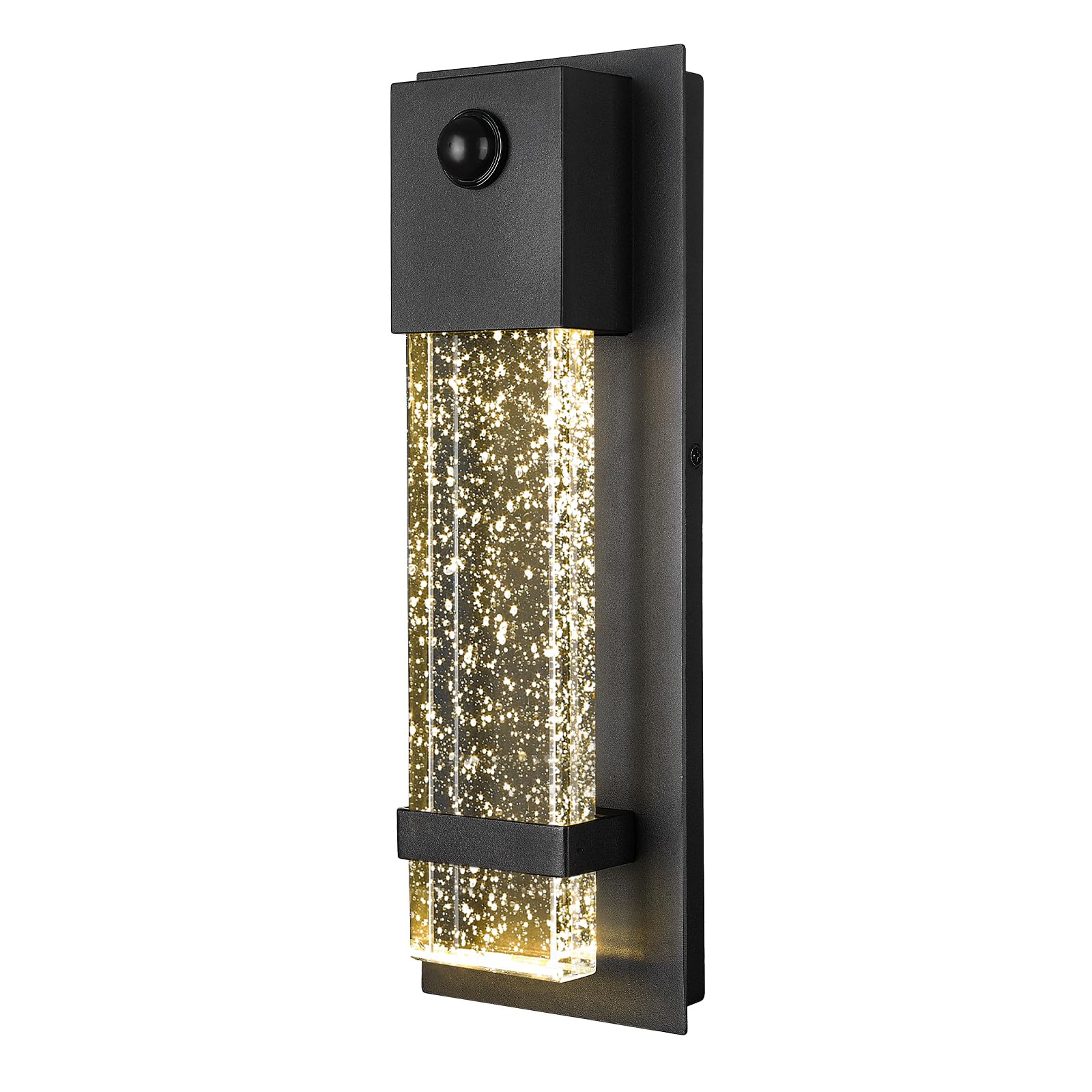 Photo 1 of Outdoor Motion Sensor Wall Sconce, HWH LED Modern Outside Wall Lantern for House, Waterproof Outdoor Wall Mount with Crystal Bubble Glass, 5HW9-B-SE BK