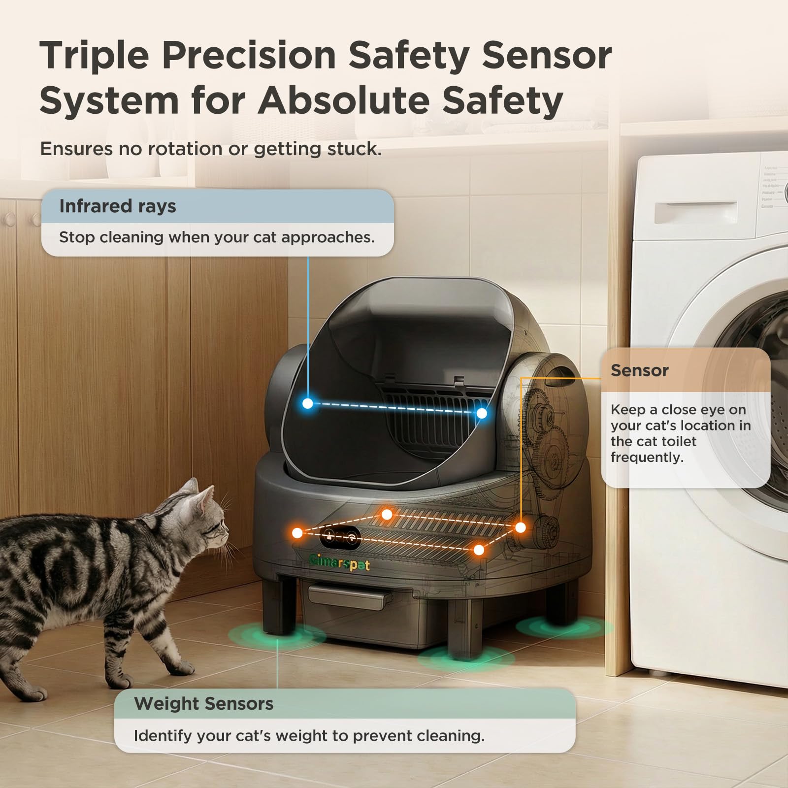 Gimars Open Top Design Self Cleaning Litter Box, Automatic Cat Litter Box for Multiple Cats & Senior Cats, App Control with Safety Sensors, Low Odor, Includes Trash Bags & Litter Mat - image 4