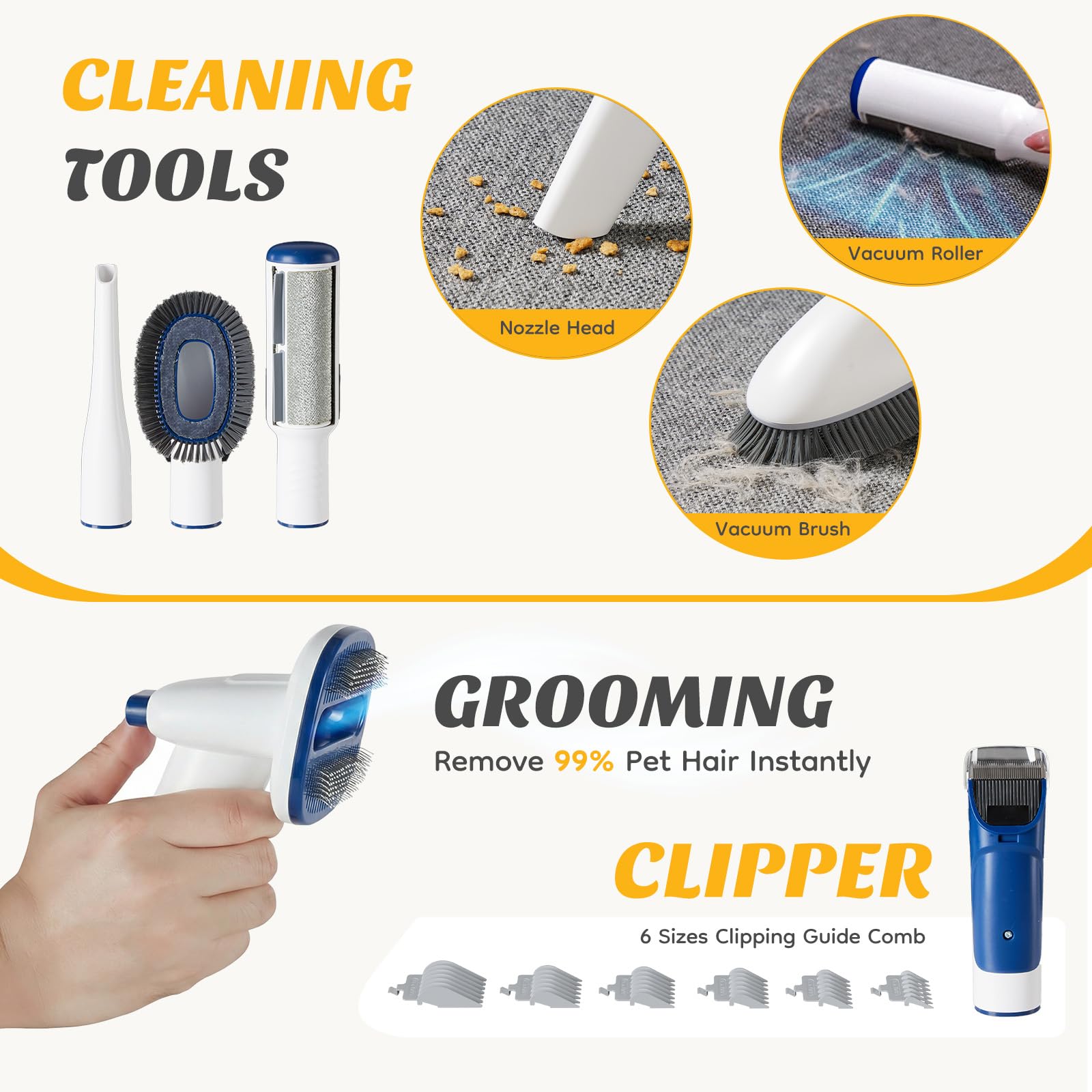 NEWBULIG Pet Grooming Vacuum Kit for Cats and Dogs, 2.5L Dust Cup view 7