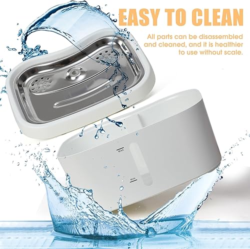 Miniatura 6 de Romuni Fuente de agua para gatos  Bomba silenciosa de 2.5 L84 oz y filtro múltiple, ventana de nivel de agua y luz LED, dispensador automático de