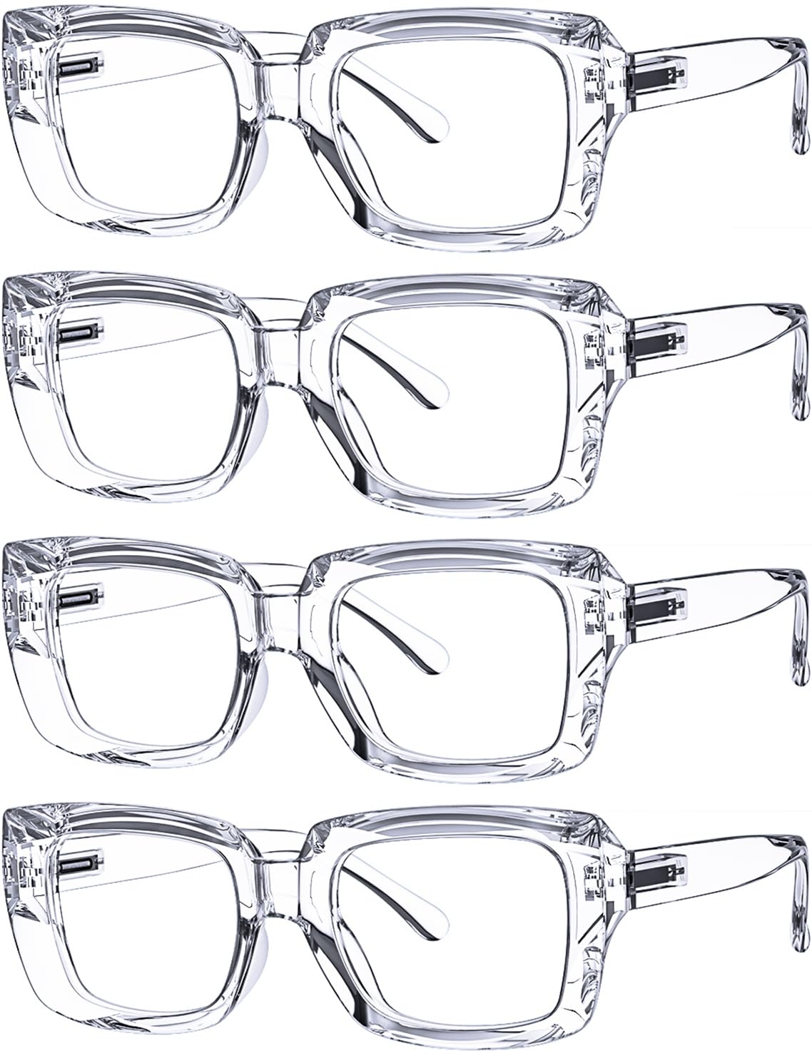 Eyekepper 4 Pack Stylish Reading Glasses Women - Oversized Square Readers Transparent +4.00