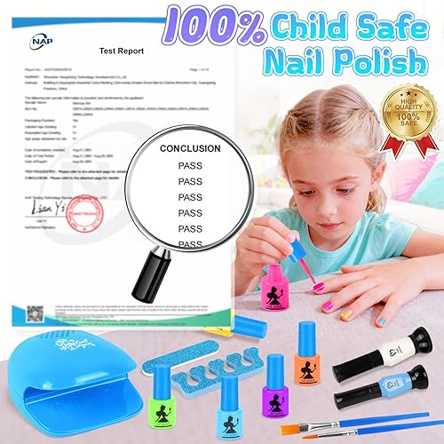 Miniatura 6 de Juego de 28 esmaltes de uñas para niños, a base de agua, no tóxico, de princesa, para niños, kit de arte de uñas despegable con secador de uñas y