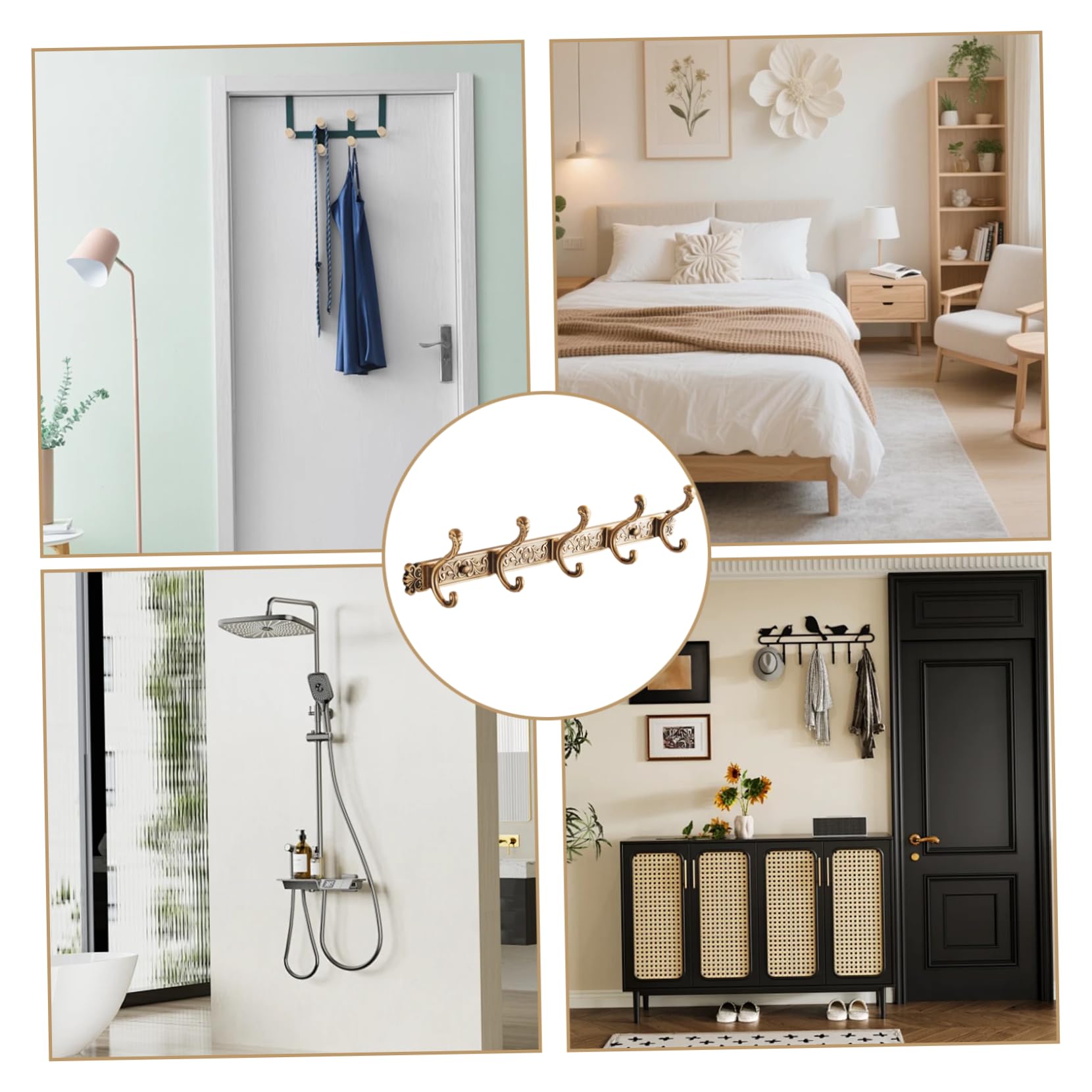 Porte-Manteau Mural Vintage avec 5 Crochets, patères murales en Aluminium pour Salle de Bain et Chambre à Coucher, 20.4x4.7x3.3 Pouces