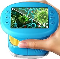 Odatay 1000X Handheld Digital Microscope for Kids: 4K 2.4" Screen, 12 Slides, Portable STEM Toy Ages 3-12 (Blue)