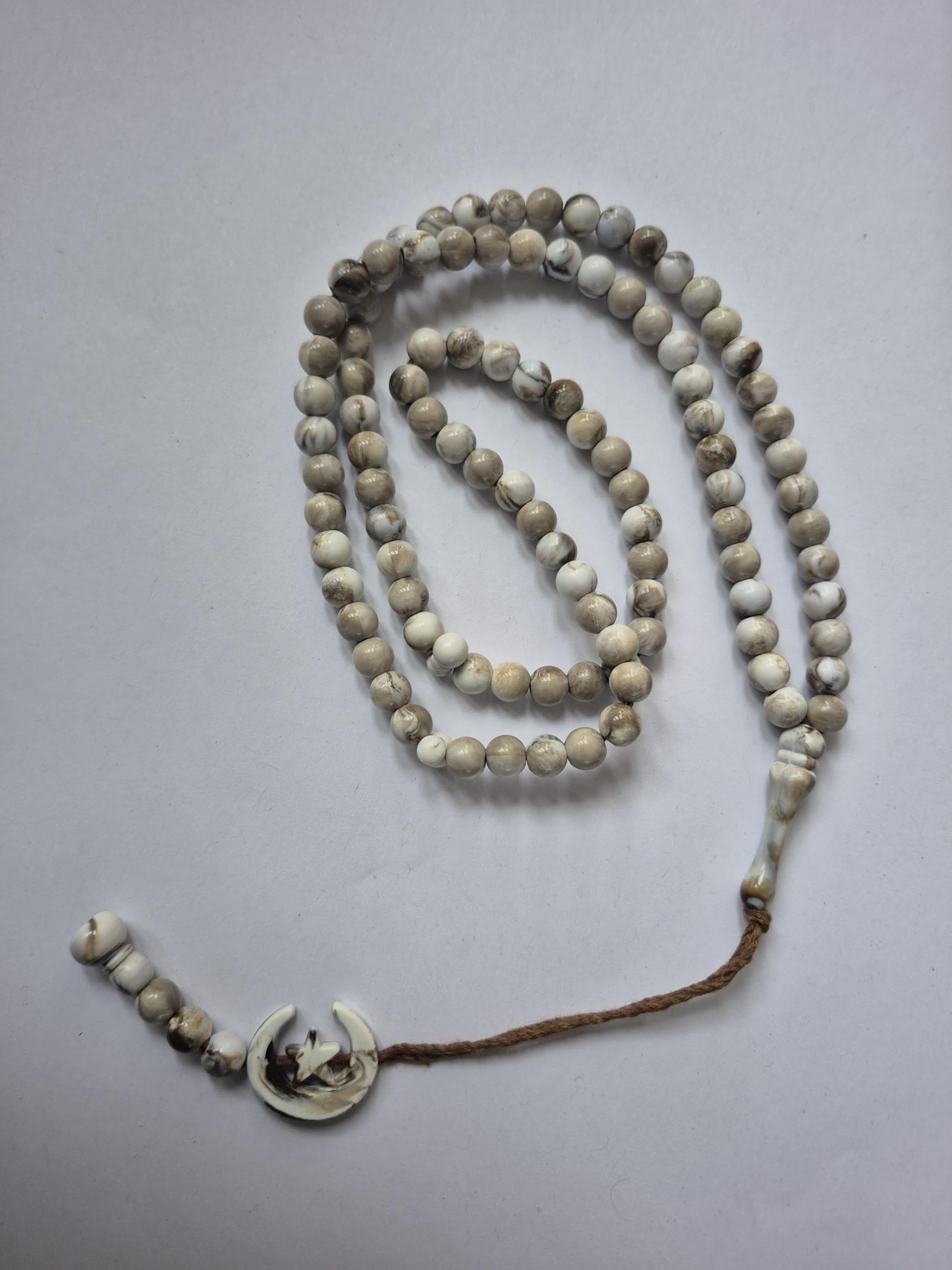 Tasbeeh Regular Basic Moon/Star Prayer Misbah Rosary Islamic Beads Counter Spiritual Marble Effect 99/100 Beads in 18 Colours (Mocha Marble)