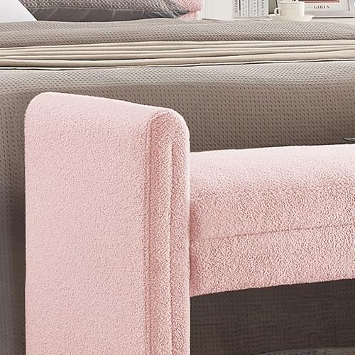 Miniatura 43 de 24KF Banco de cama tapizado moderno cubierto con tela de peluche suave Boucle, precioso banco de entrada otomano con reposabrazos, 5062-negro Banco