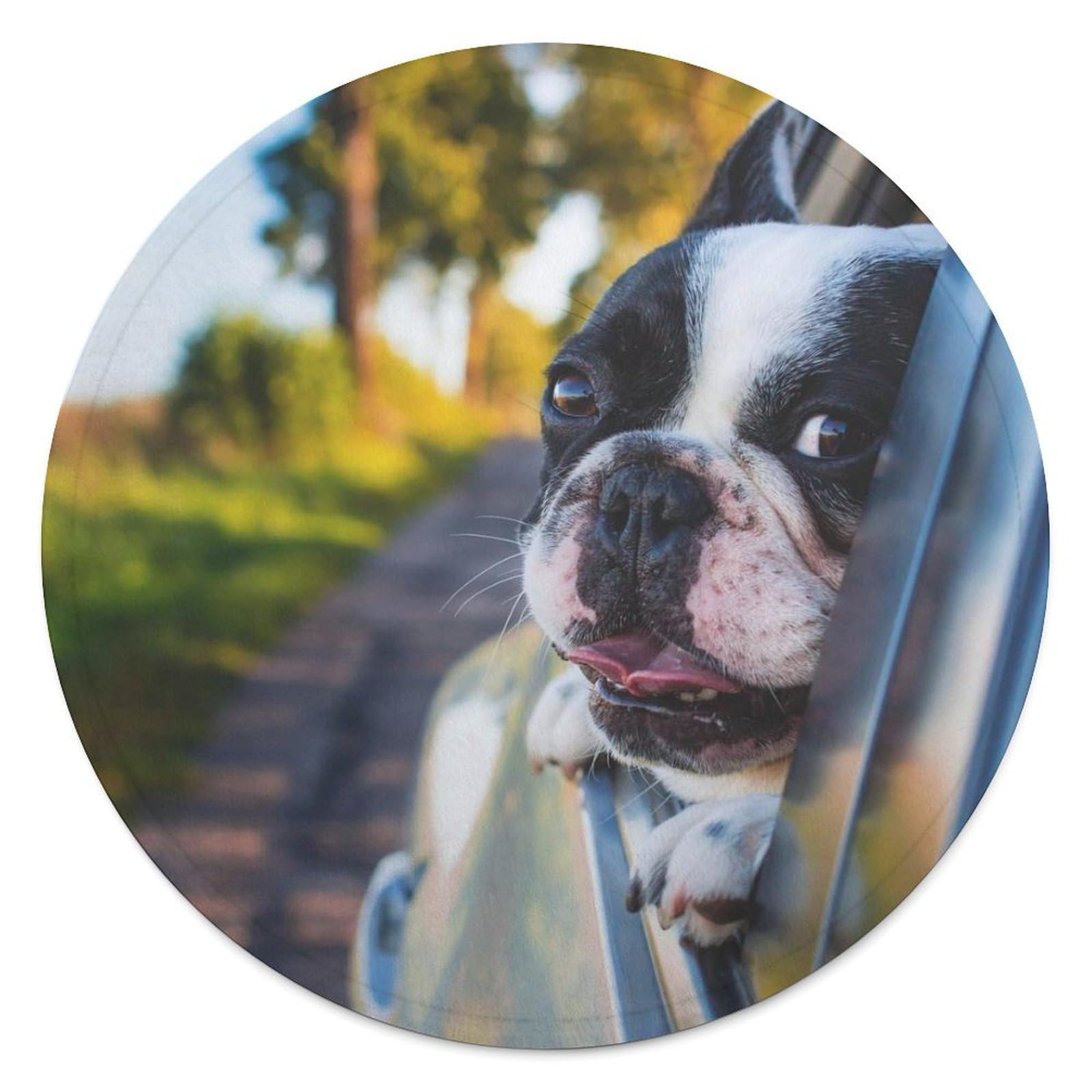 Plaid rond flanelle Boston Terrier 140 cm pour canapé bureau