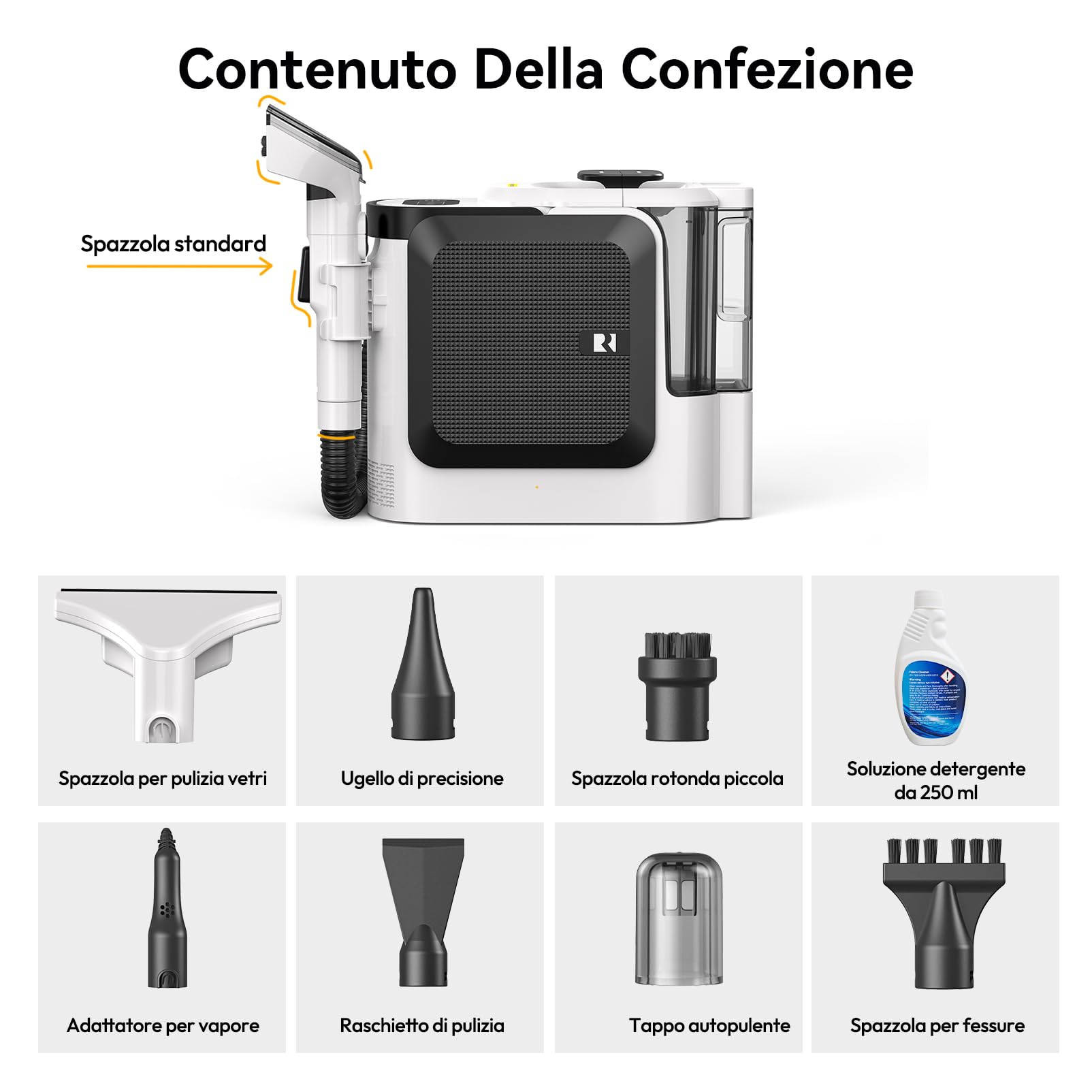 Redkey C2 Lavatappeti Lava e Asciuga a Vapore, 1800W 26000Pa Pulitore Vapore, Pulitore a Vapore per Divani e Tessuti 4 in 1 Aspiratore Liquidi per Tappeti, Finestre, Auto, 7 Accessori e Detergente