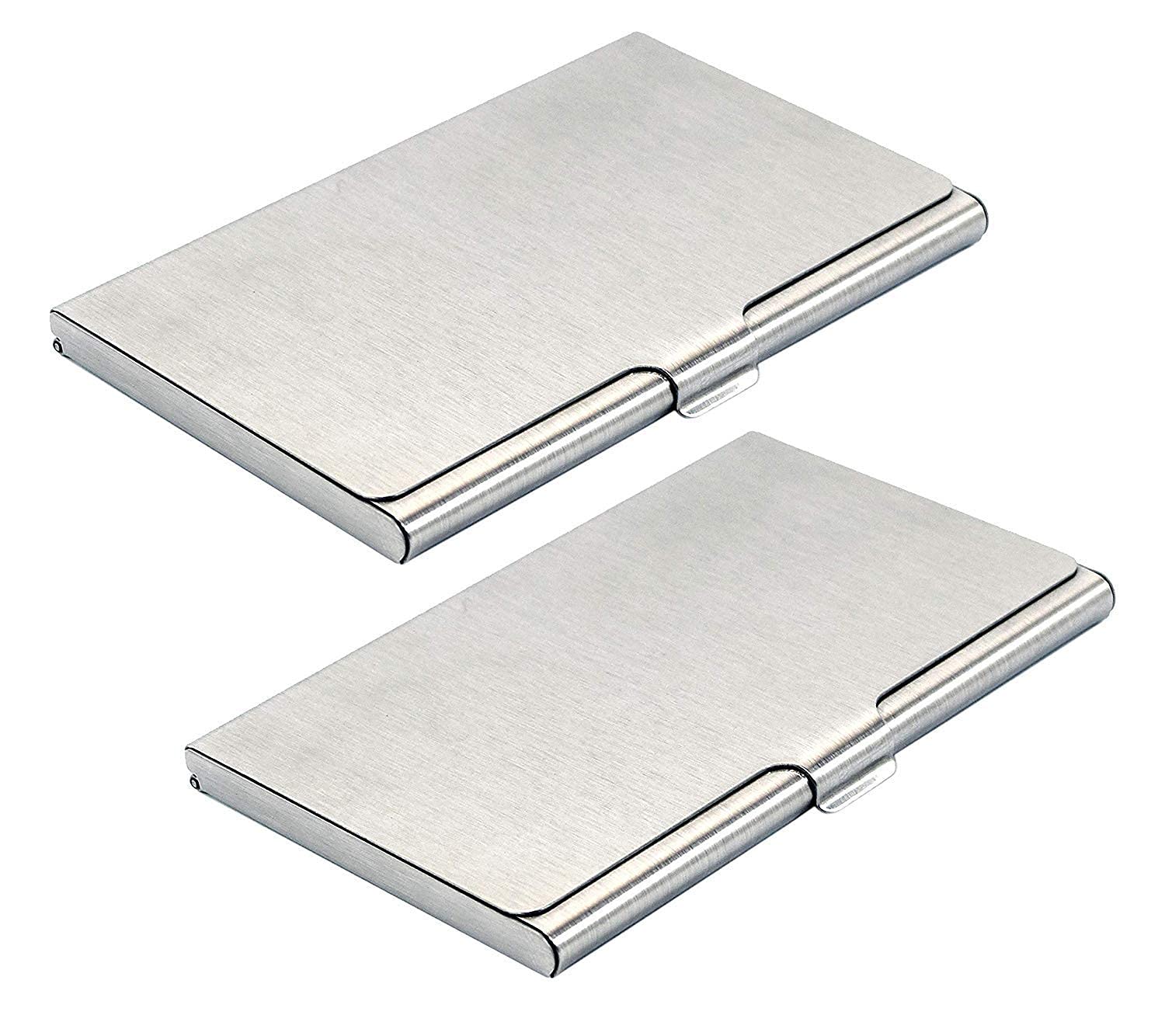E - Buddies Men's & Women's Stainless Steel Pocket ATM Visiting Credit Card Business Card Case Holder - Silver Pack of 2