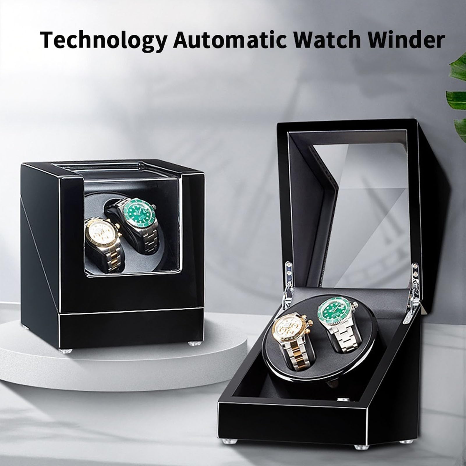 Caricatore Automatico per Due Orologi, Scatola Porta Orologi con Superficie in Pelle e Motore Giapponese Silenzioso, Alimentato da Adattatore CA o a Batteria. La rotazion，D