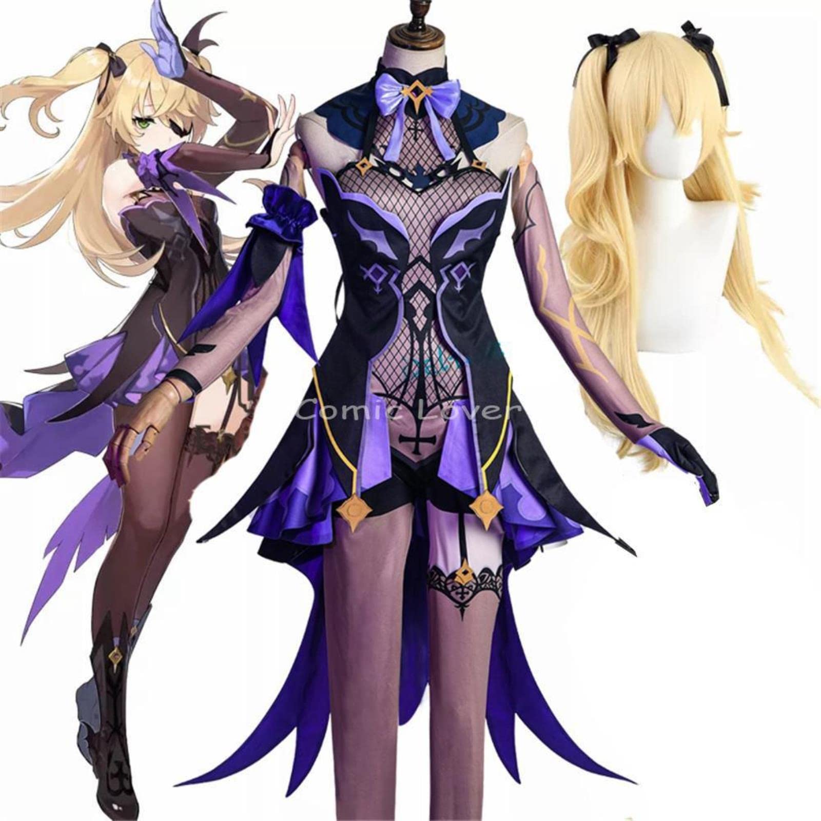 Gra Genshin Impact Fischl przebranie na karnawał peruki Anime stroje sukienka Halloween karnawałowe mundury tkaniny
