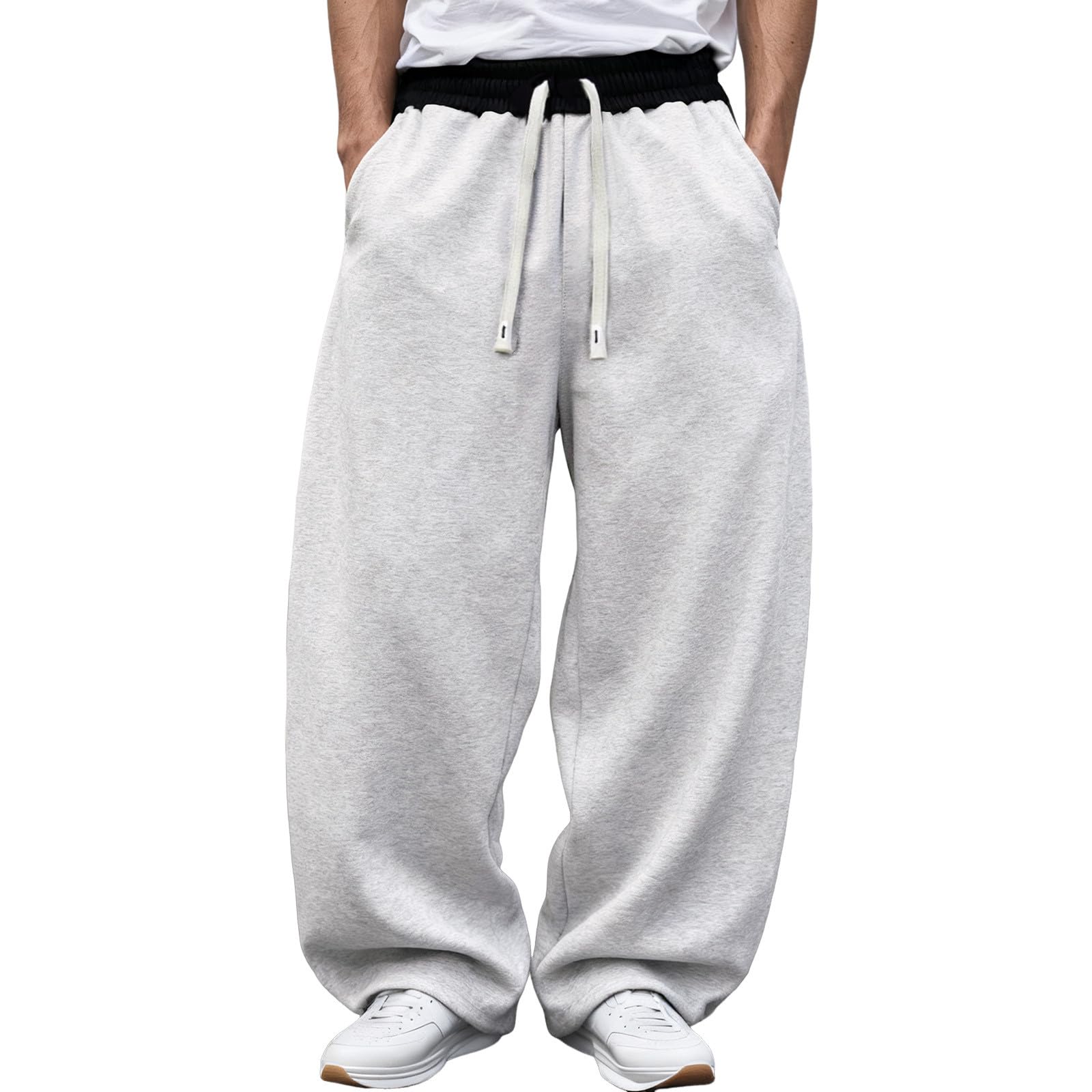 Franterd Baggy Sweatpants Men Wide Leg Hiking Elastic Waist Sweat Pants Stretch Workout Loose Joggers Trousers with Pockets