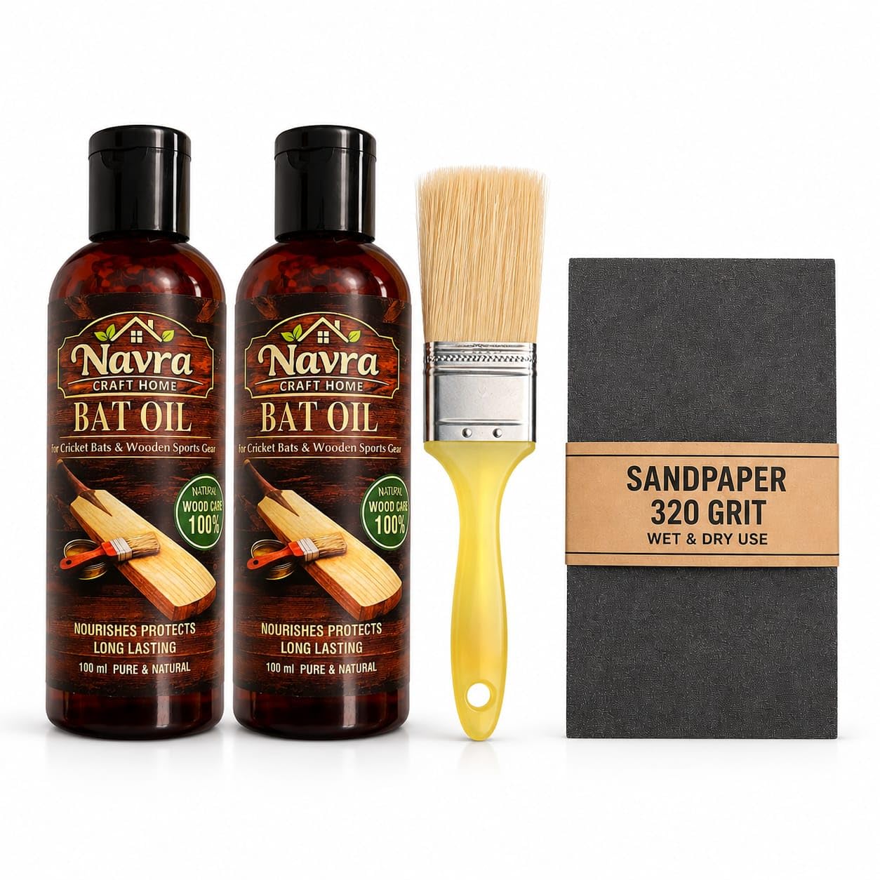 Cricket Bat Care Kit | 2 x 100ml Natural Bat Oil with Brush & 320 Grit Sandpaper | Maintenance Kit for English Willow & Kashmir Willow Bats | Wood Protection-image-37