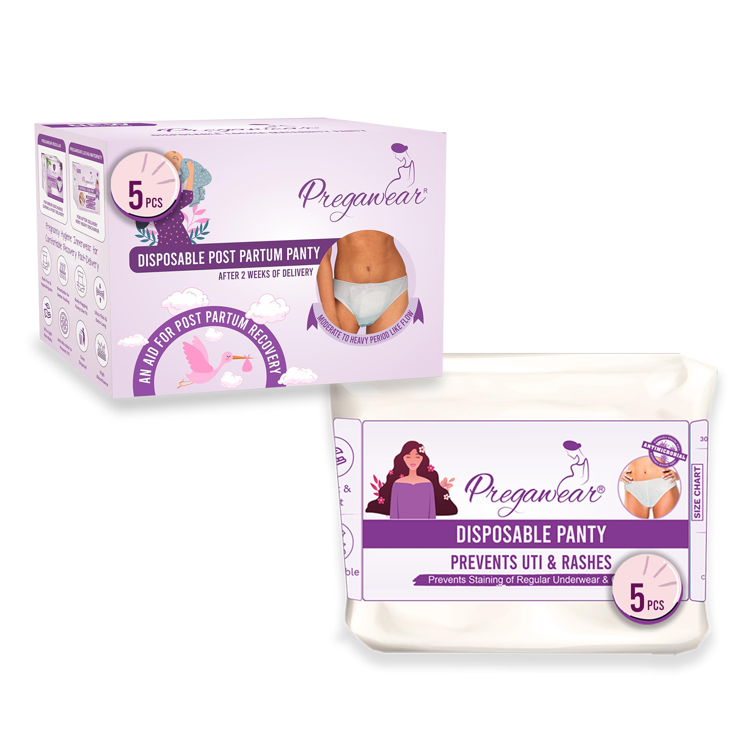 PROWEE|Pregawear Post Partum Maternity Panty(5) & Disposable Panties(5) Combo| Leak-Proof, Anti-Rash, Antifungal Hygiene Underwear for Comfortable Recovery| After Delivery Skin-Friendly-image-25