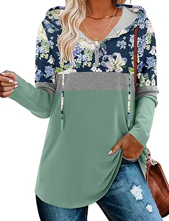 BETTE BOUTIK Womens Quarter Zip Tunic Hoodies Pullover Long Hooded Sweatshirts S-3XL